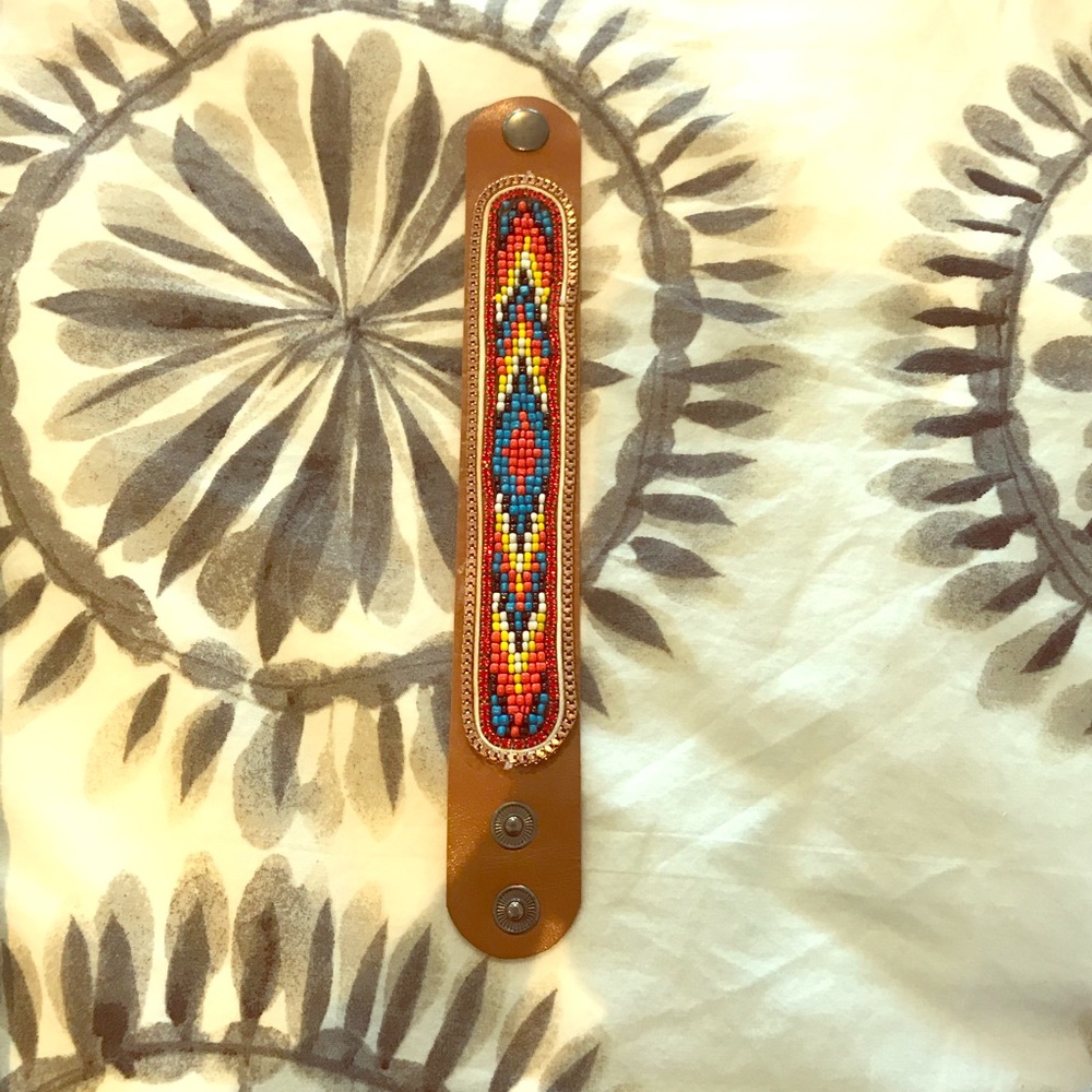 LF brown leather beaded Aztec tribal bracelet NEW!